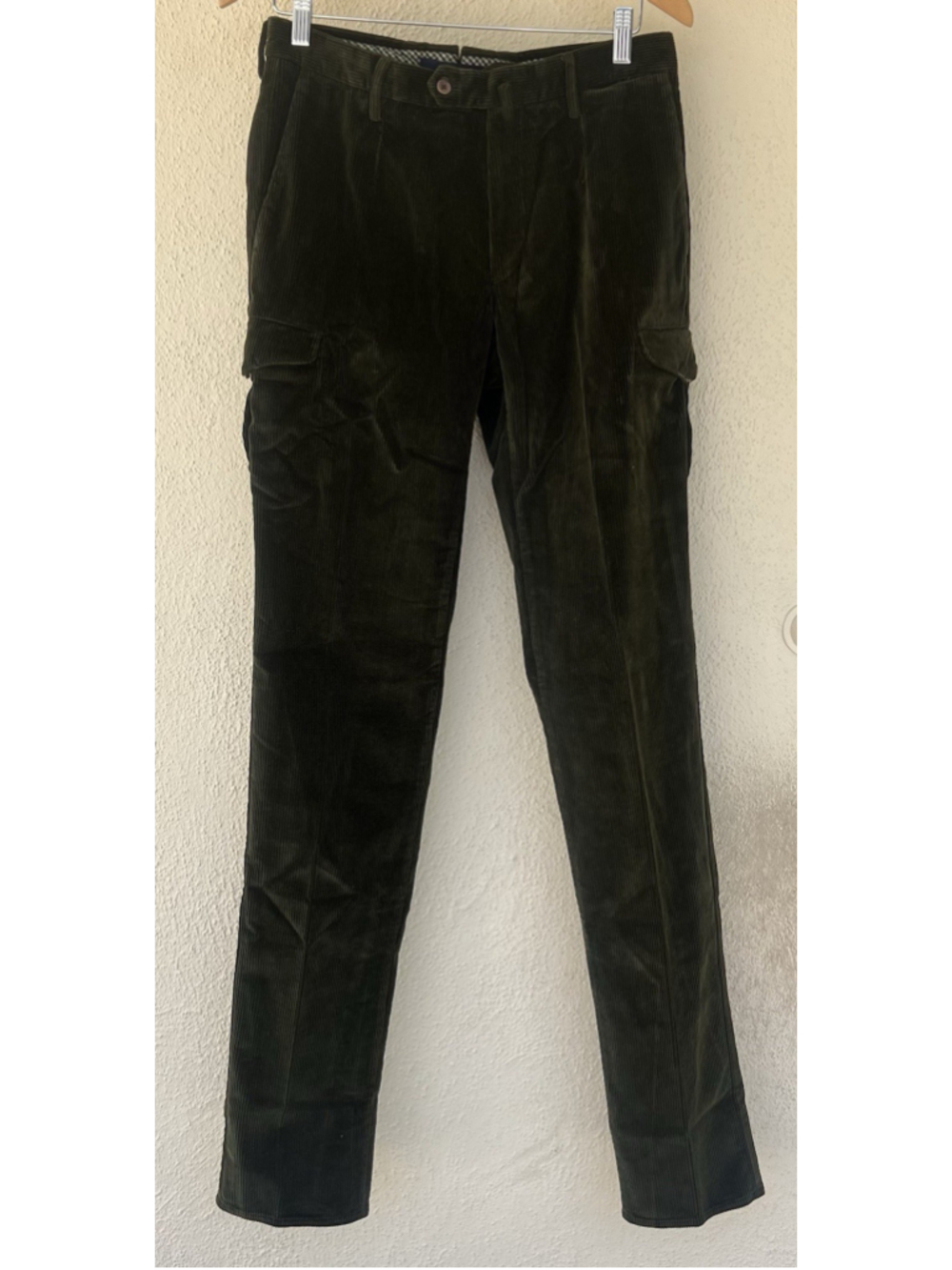 INCOTEX Green Cargo Dress Pants Cotton Corduroy Tapered Fit Flat Front 30 EU 46